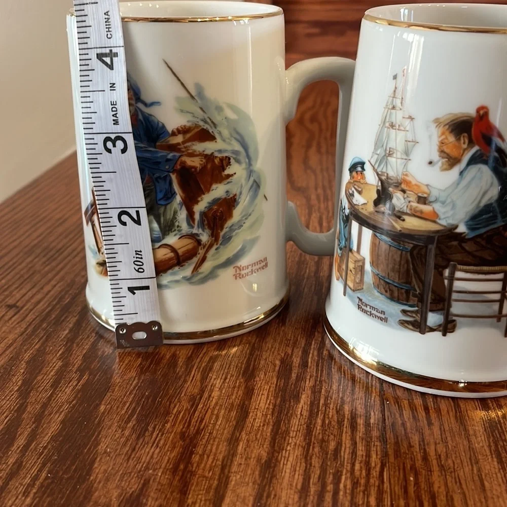 NORMAN ROCKWELL 2 (pair) Mugs. Braving the storm / For a good boy collectibles